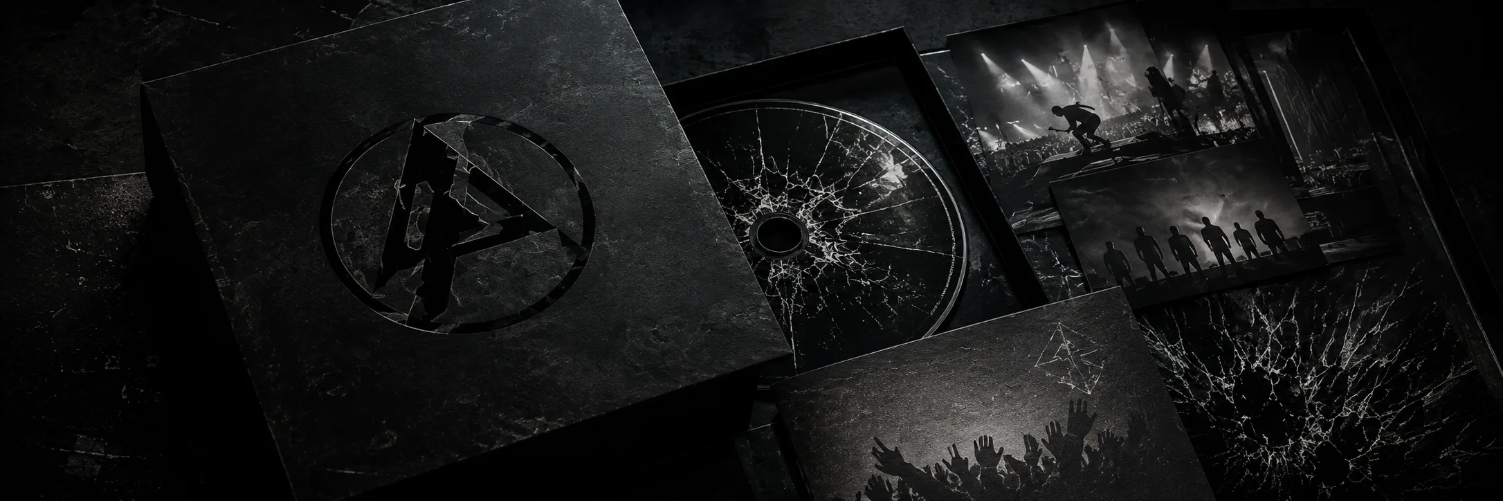 Linkin Park Collector Project — black collector box on charcoal, hard raking light, subtle scratched texture