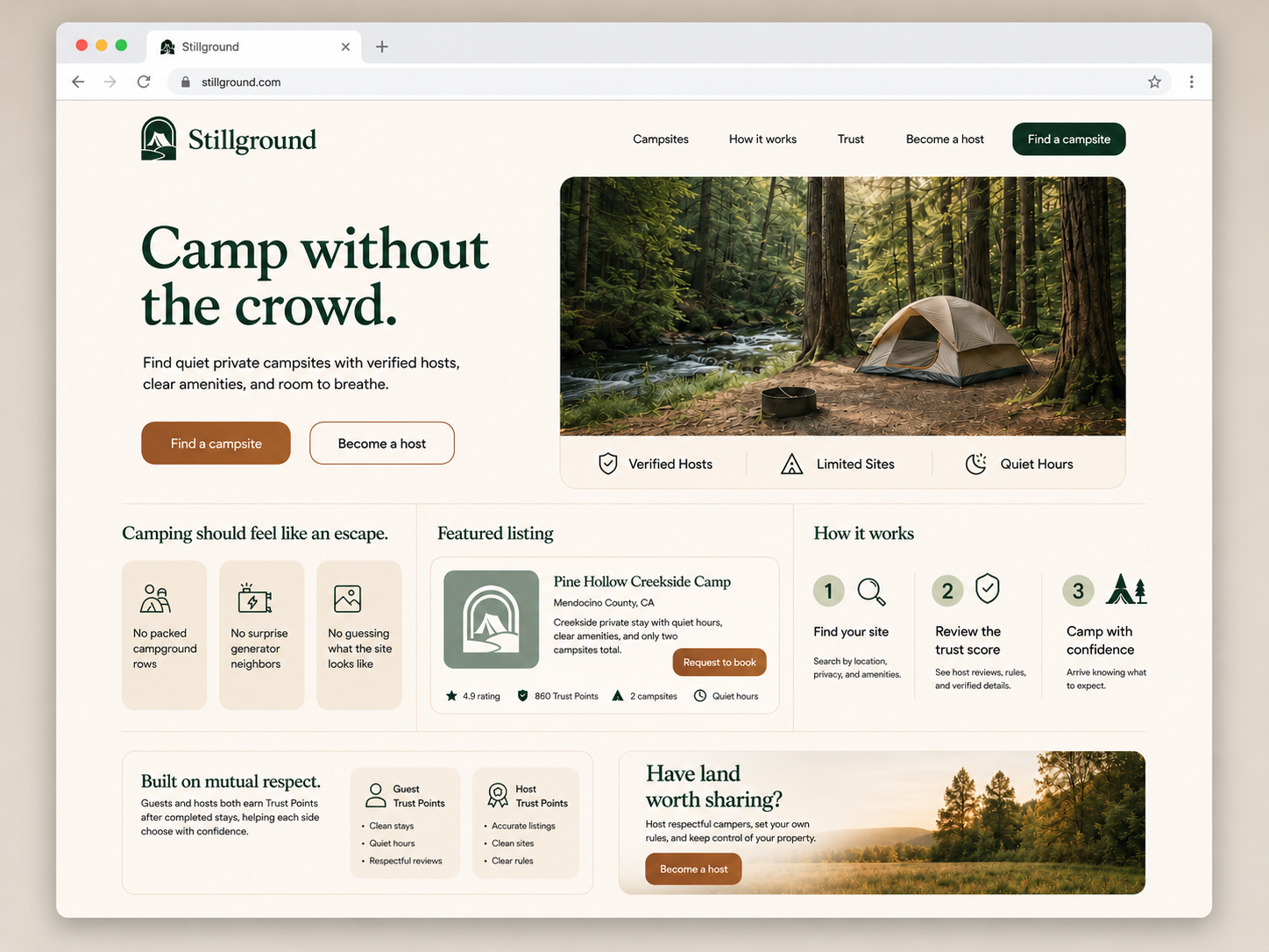 Stillground desktop homepage mockup