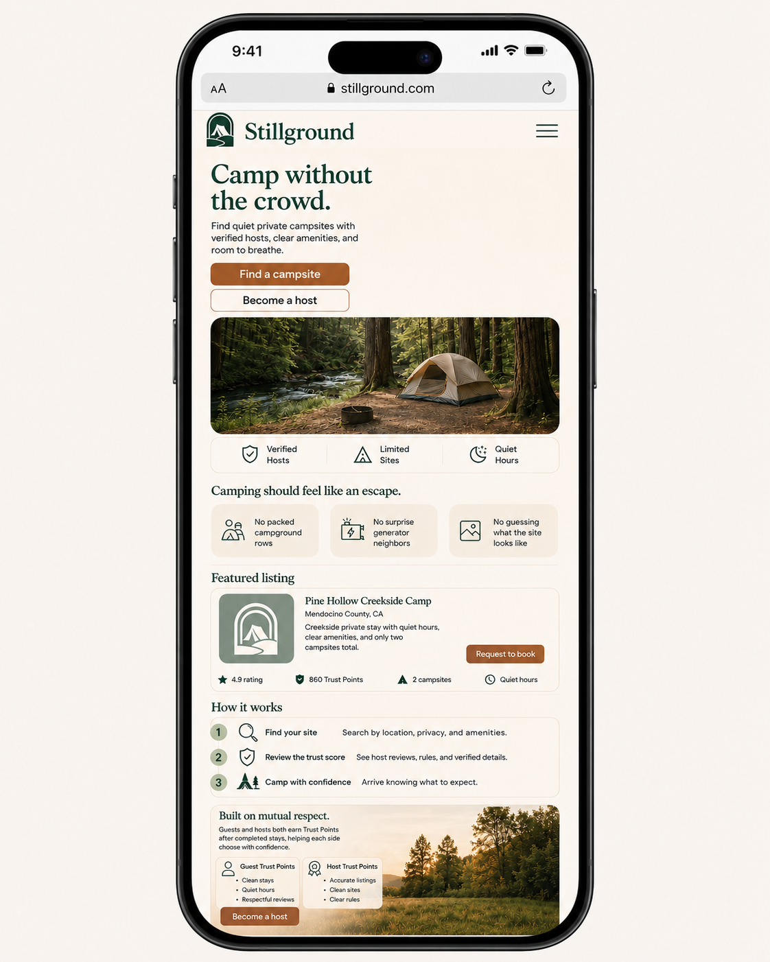 Stillground mobile homepage mockup